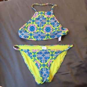 Yellow Printed Halter Bikini Set